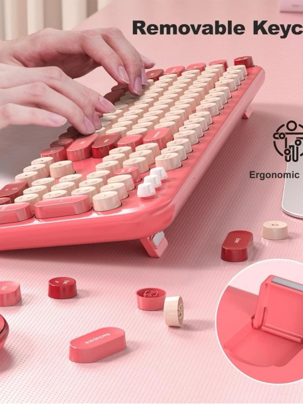 MOFII Pink Red Retro Typewriter Wireless Keyboard and Mouse Combo New in Box
